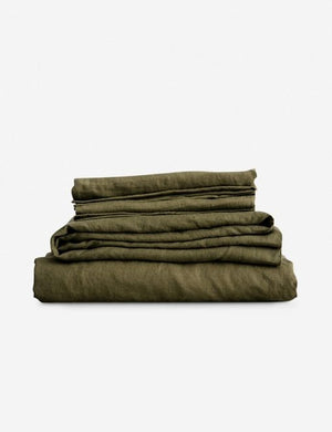 European Flax Linen olive green Sheet Set by Cultiver