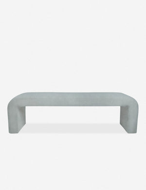 Tate light blue-gray velvet upholstered bench.