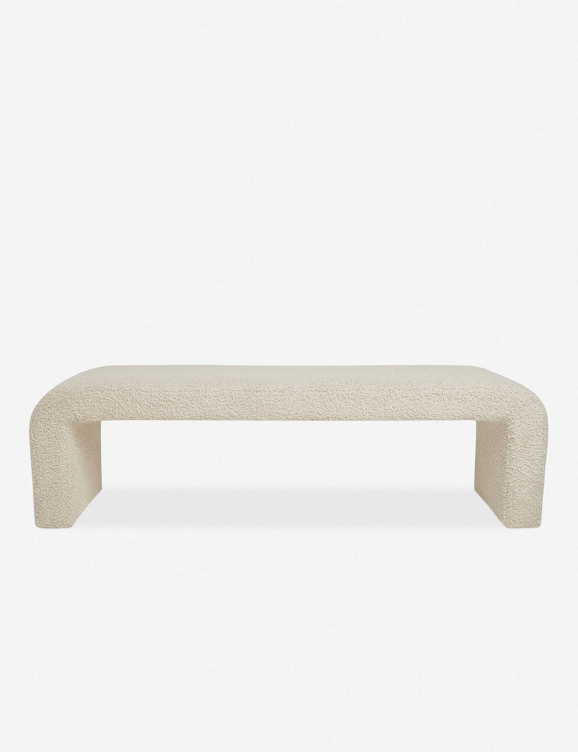 #color::cream | Tate cream boucle upholstered bench.