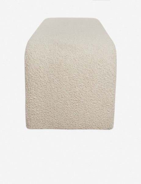 #color::cream | Side view of Tate cream boucle upholstered bench.