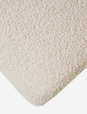 Close-up of the cream boucle plush texture on the Tate upholstered bench.