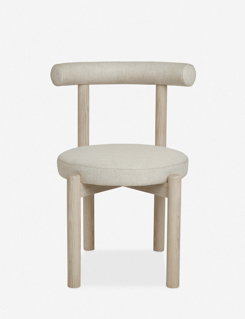 | Dame minimalist rounded open-back dining chair with ivory upholstered seat and ash wood frame