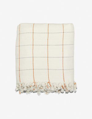 Dani Cotton tattersall orange and white Bed Cover by House No. 23 with handcrafted tasseled ends