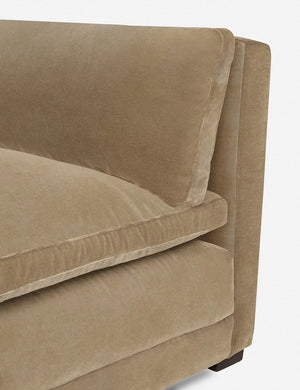 Close-up of the end of the Elvie Camel beige Velvet chaise