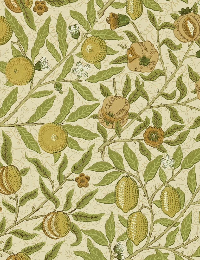 Morris & Co. Fruit Wallpaper, Lime Green Tan Swatch