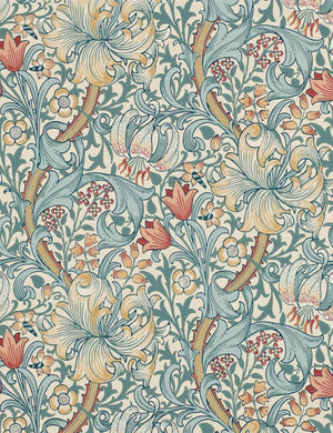 Morris & Co. Golden Lily Wallpaper, Slate/Manilla Swatch