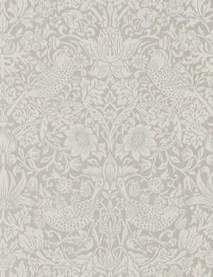 Morris & Co. Pure Strawberry Thief Wallpaper, Silver/Stone Swatch