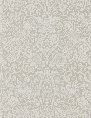 Morris & Co. Pure Strawberry Thief Wallpaper, Silver/Stone Swatch