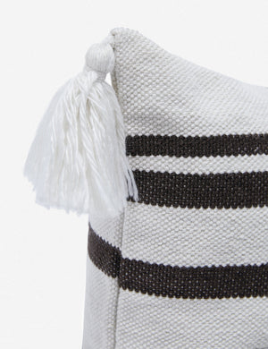 The fringe on the corner of the Fez black and white indoor and outdoor throw