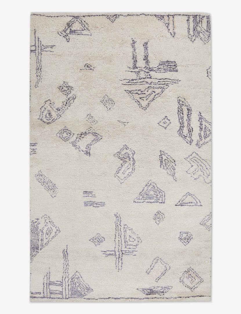 #size::6--x-9- #size::8--x-10- #size::9--x-12- #size::10--x-14- #size::12--x-15- | Giles high-pile wool ivory moroccan shag rug with a blue line work pattern