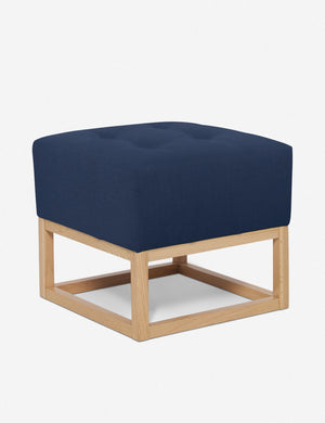 Angled view of the Grasmere Dark Blue Linen Ottoman