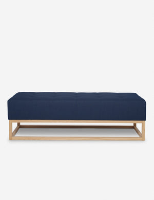 Grasmere dark blue linen upholstered wooden bench by Ginny Macdonald