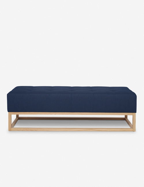 #color::dark-blue | Grasmere dark blue linen upholstered wooden bench by Ginny Macdonald