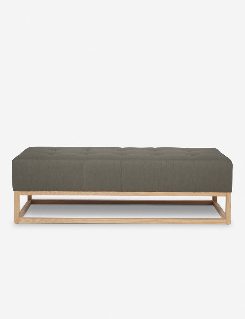 #color::loden | Grasmere loden gray linen upholstered wooden bench by Ginny Macdonald