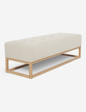 Angled view of the Grasmere natural linen wooden bench