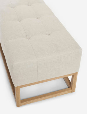 Upper angled view of the Grasmere natural linen wooden bench