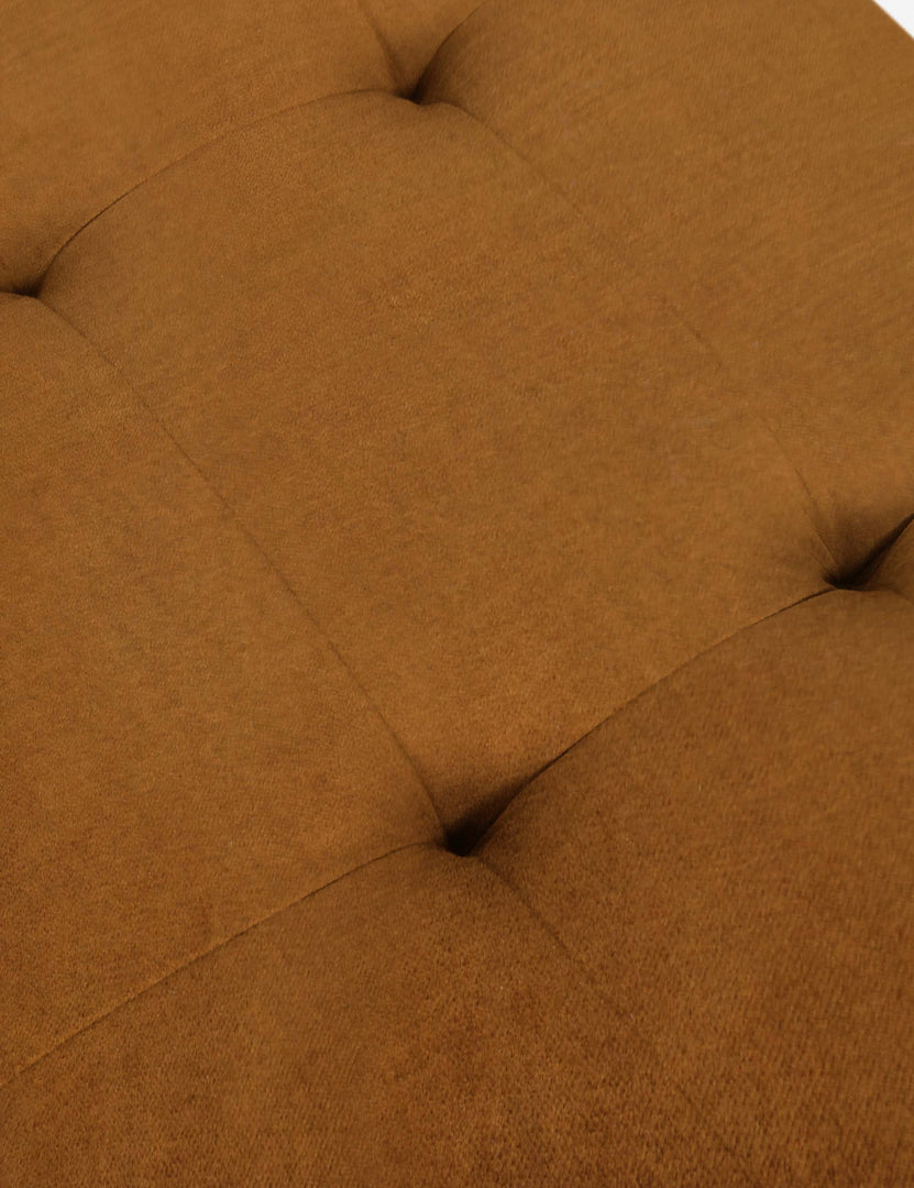 #color::cognac | Close-up of the button tufting on the Grasmere bench