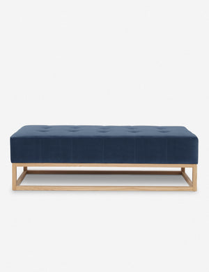 Grasmere harbor blue velvet upholstered wooden bench by Ginny Macdonald