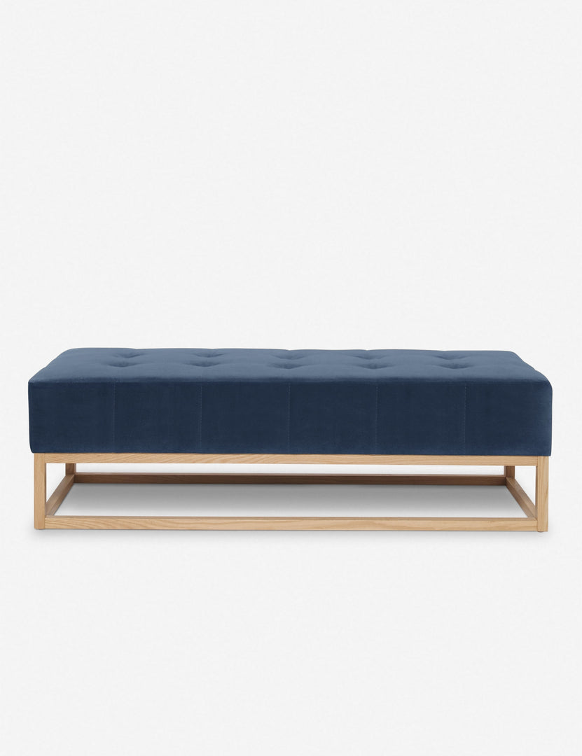#color::harbor | Grasmere harbor blue velvet upholstered wooden bench by Ginny Macdonald