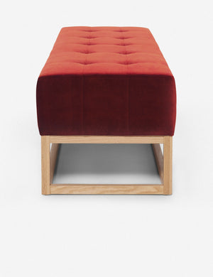 Side of the Grasmere paprika red velvet wooden bench