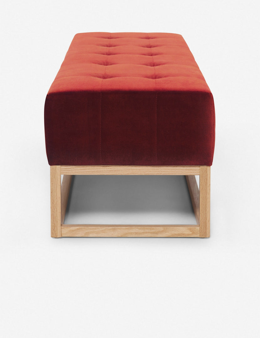 #color::paprika | Side of the Grasmere paprika red velvet wooden bench