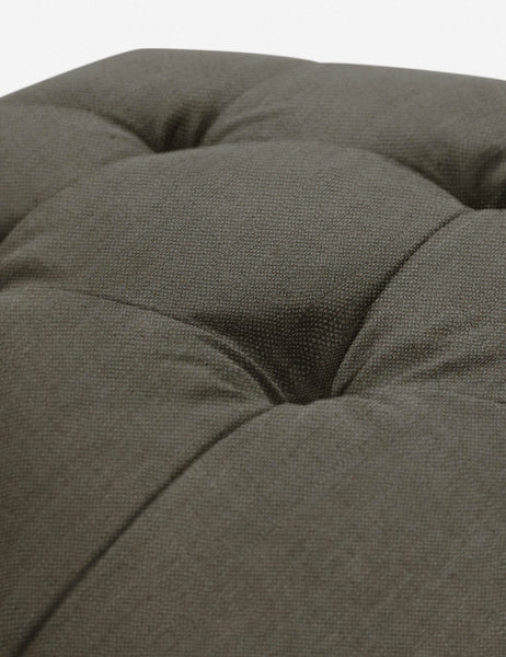 #color::loden | Button tufting on the cushion of the Loden Gray Linen Grasmere Ottoman