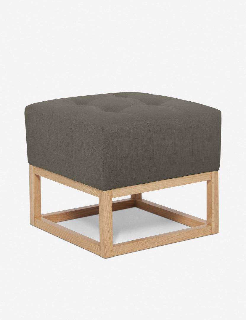 #color::loden | Angled view of the Grasmere Loden Gray Linen Ottoman