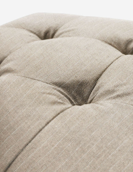 #color::stripe | Button tufting on the cushion of the Dark Blue Linen Grasmere Ottoman