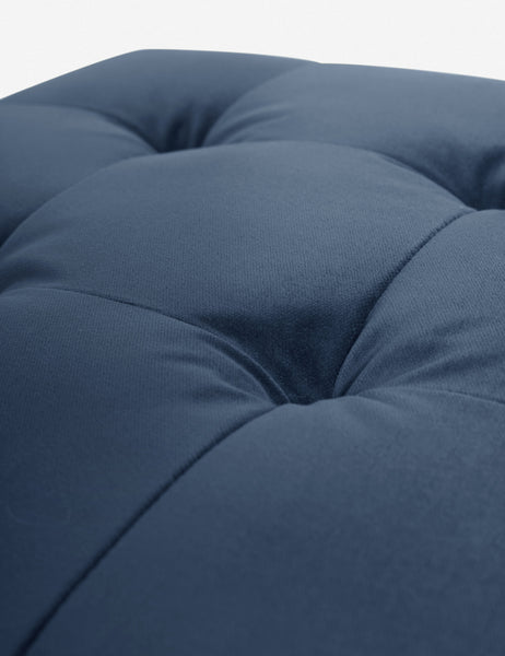 #color::harbor | Button tufting on the cushion of the Harbor Blue Velvet Grasmere Ottoman