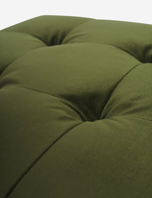 Button tufting on the cushion of the Jade Green Velvet Grasmere Ottoman