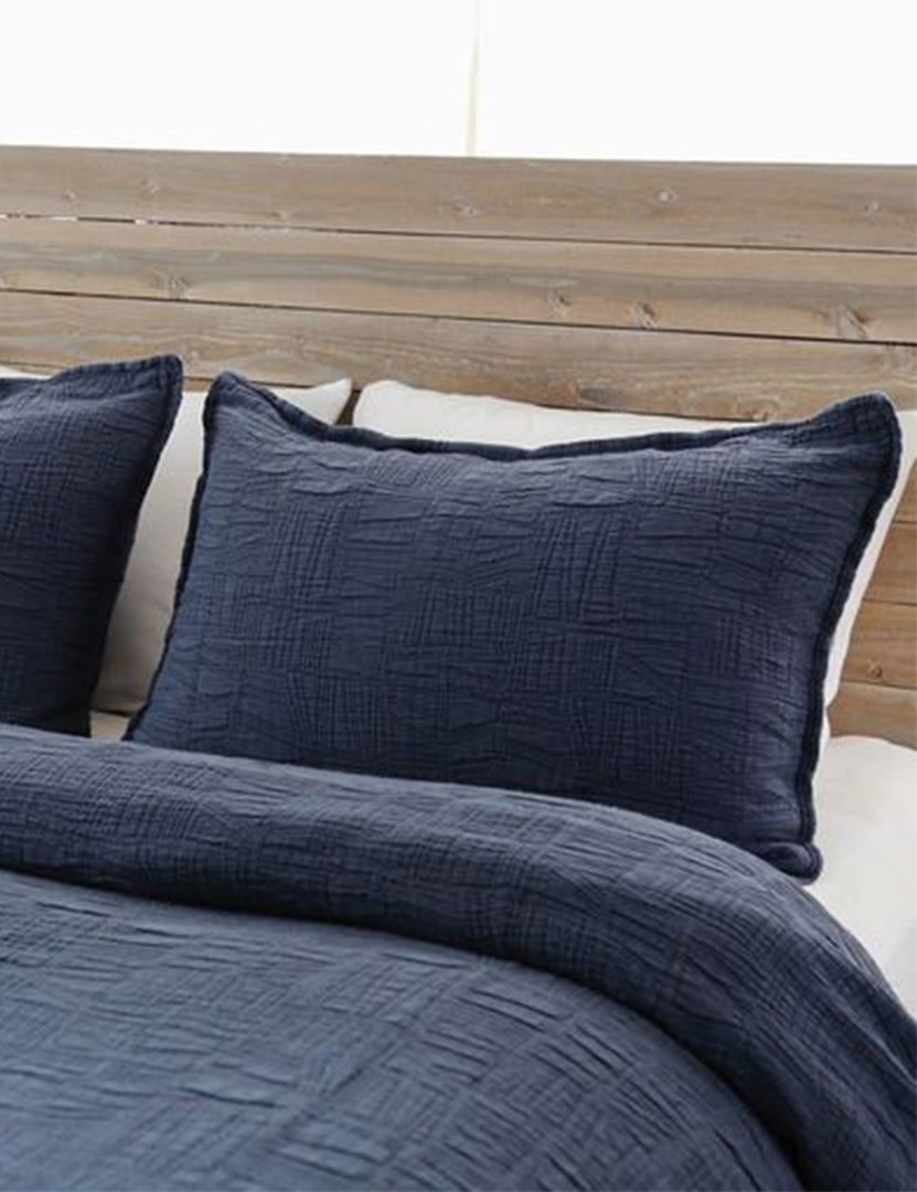 #color::navy #size::king #size::queen #size::twin | Harbour Cotton Matelassé navy Coverlet by Pom Pom at Home with geometric woven texture