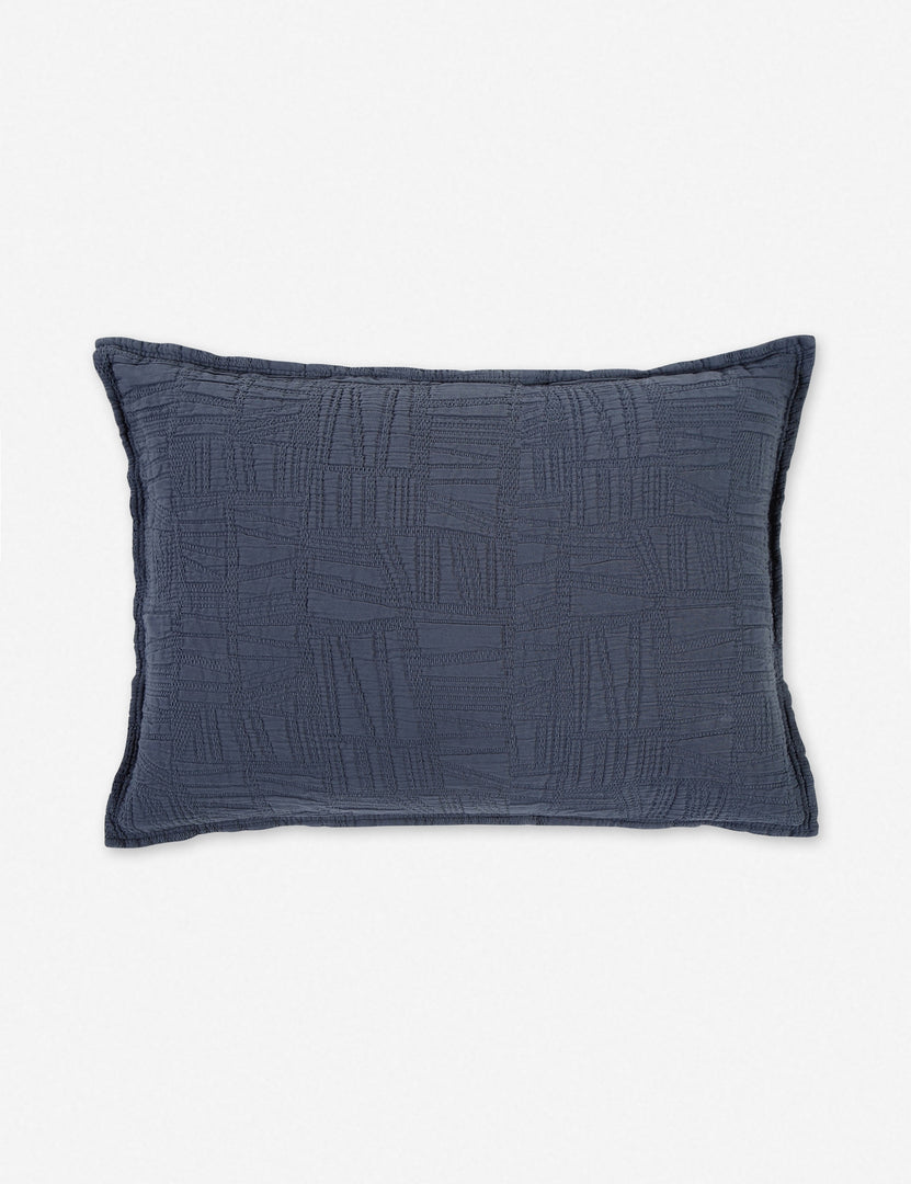 #color::navy #size::standard #size::king | Harbour Cotton Matelassé navy Sham by Pom Pom at Home with geometric woven texture