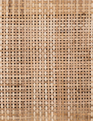 Detailed view of the woven cane doors on the Hannah natural mango wood media console.