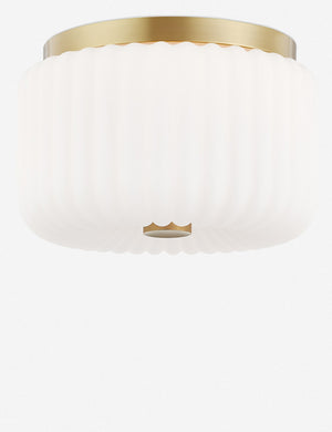 Harissa white ribbed flush mount light with brass detail