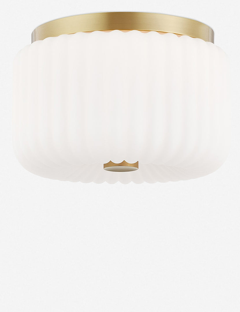 | Harissa white ribbed flush mount light with brass detail