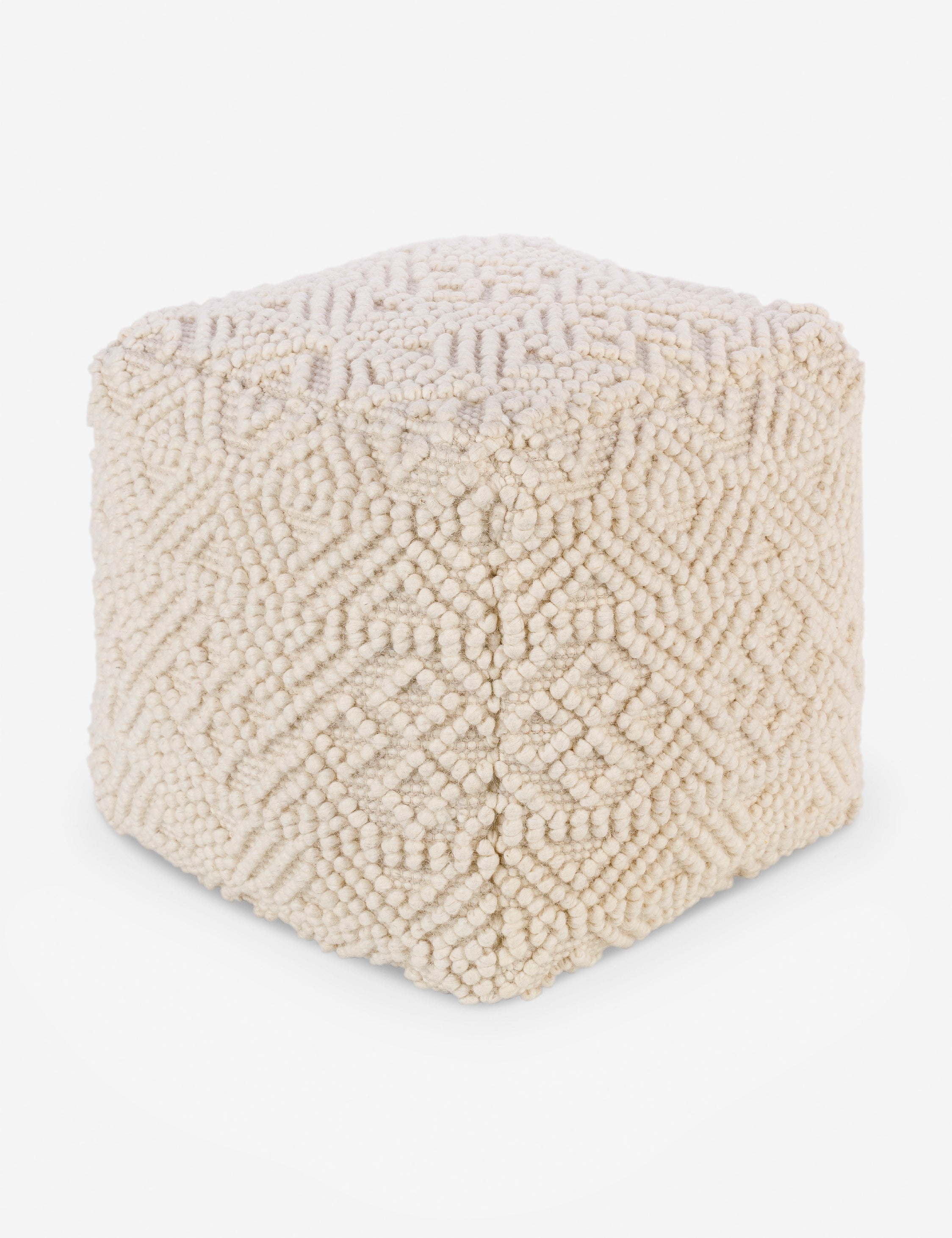Florence Handcrafted Cream Textural Square Pouf