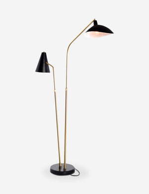Annika dual arm floor lamp with black marble base and black finish