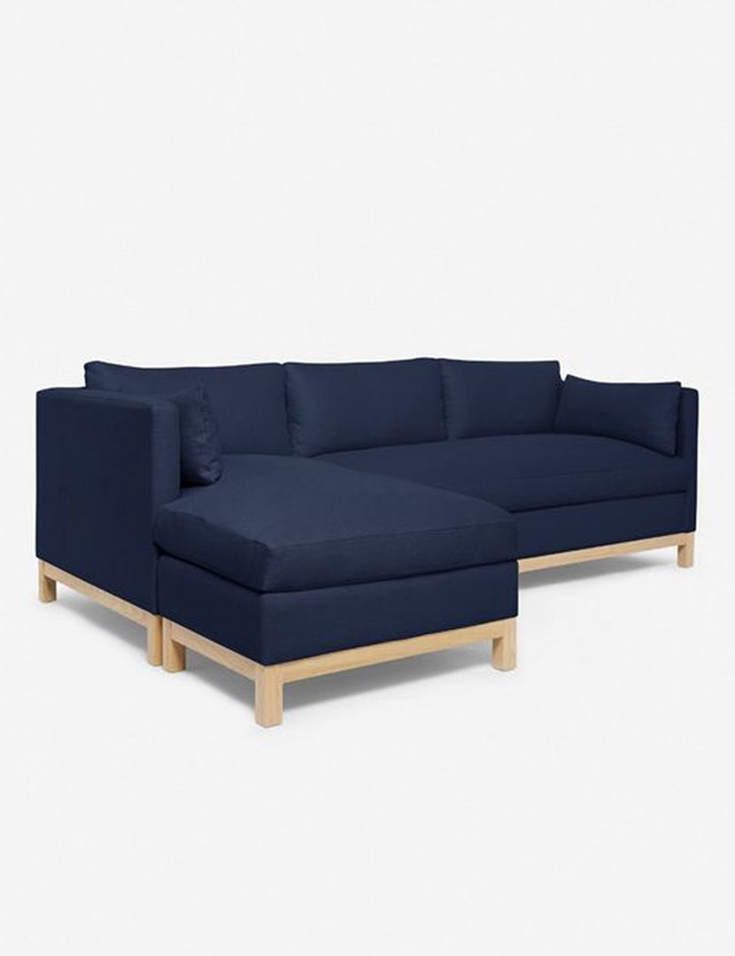 #color::dark-blue #size::96--x-37--x-33- #configuration::left-facing | Left angled view of the Hollingworth Dark Blue Linen sectional sofa