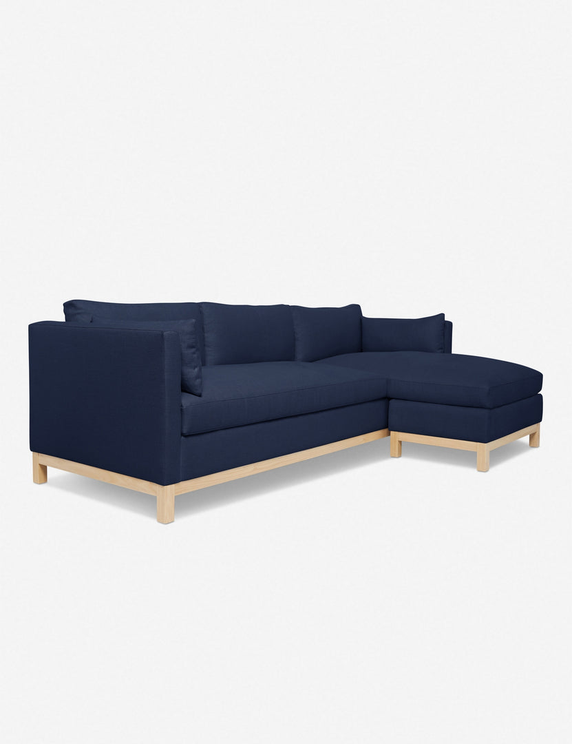 #color::dark-blue #size::96--x-37--x-33- #configuration::right-facing | Left angled view of the Hollingworth Dark Blue Linen sectional sofa