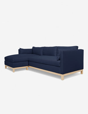 Right angled view of the Hollingworth Dark Blue Linen sectional sofa