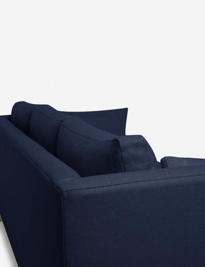 Outer corner of the Hollingworth Dark Blue Linen sectional sofa