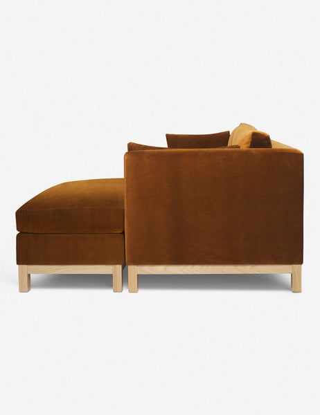 #color::cognac #size::96--x-37--x-33- #configuration::right-facing | Side of the Hollingworth cognac velvet sectional sofa