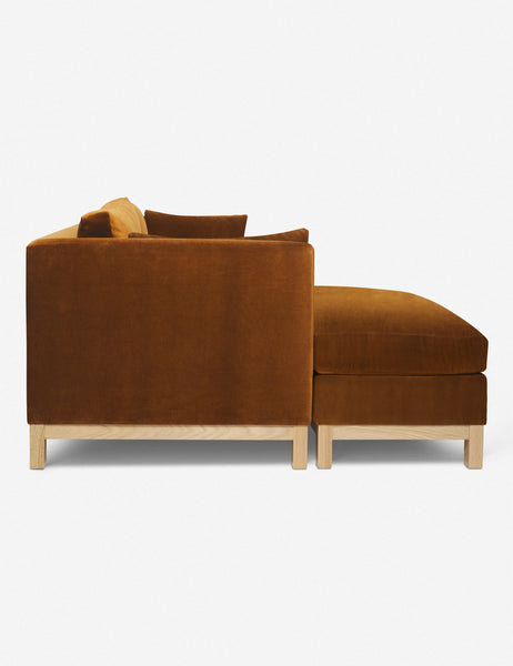 #color::cognac #size::96--x-37--x-33- #configuration::left-facing | Side of the Hollingworth cognac velvet sectional sofa