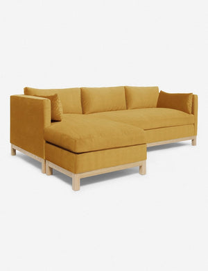 Left angled view of the Hollingworth Goldenrod Velvet sectional sofa