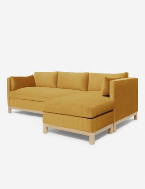 Right angled view of the Hollingworth Goldenrod Velvet sectional sofa