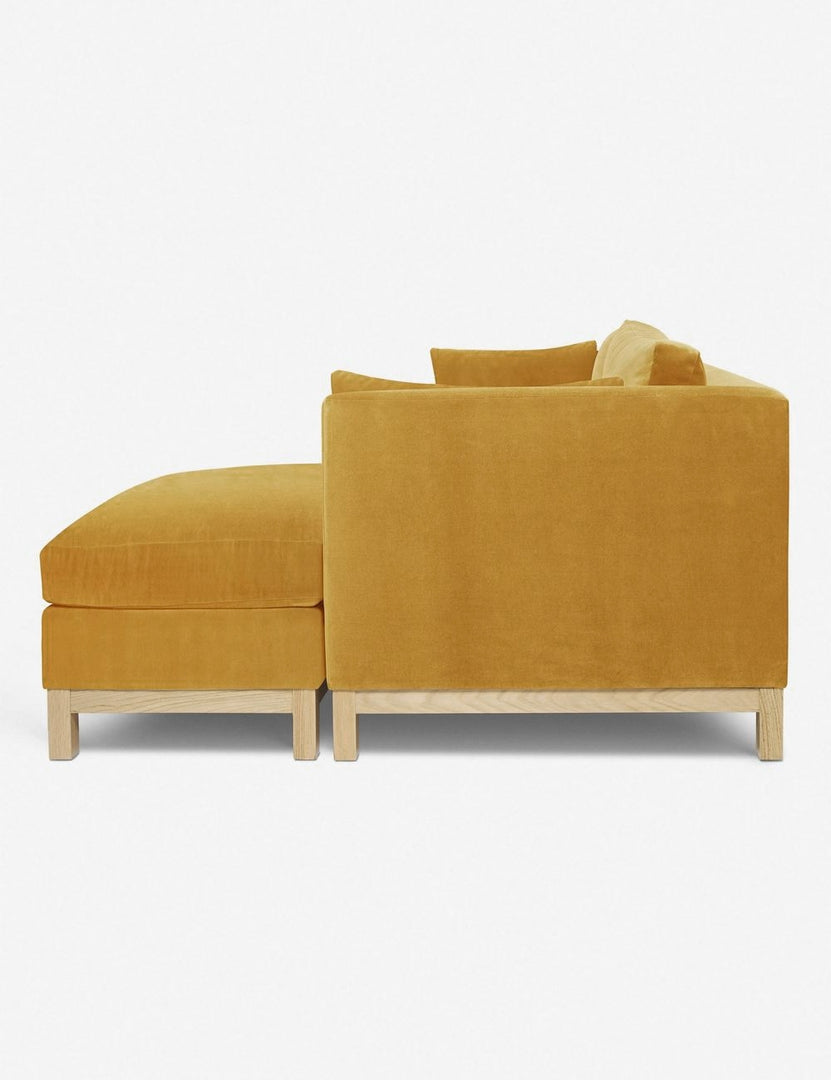 #color::goldenrod-velvet #size::96--x-37--x-33- #configuration::right-facing | Side of the Hollingworth Goldenrod Velvet sectional sofa