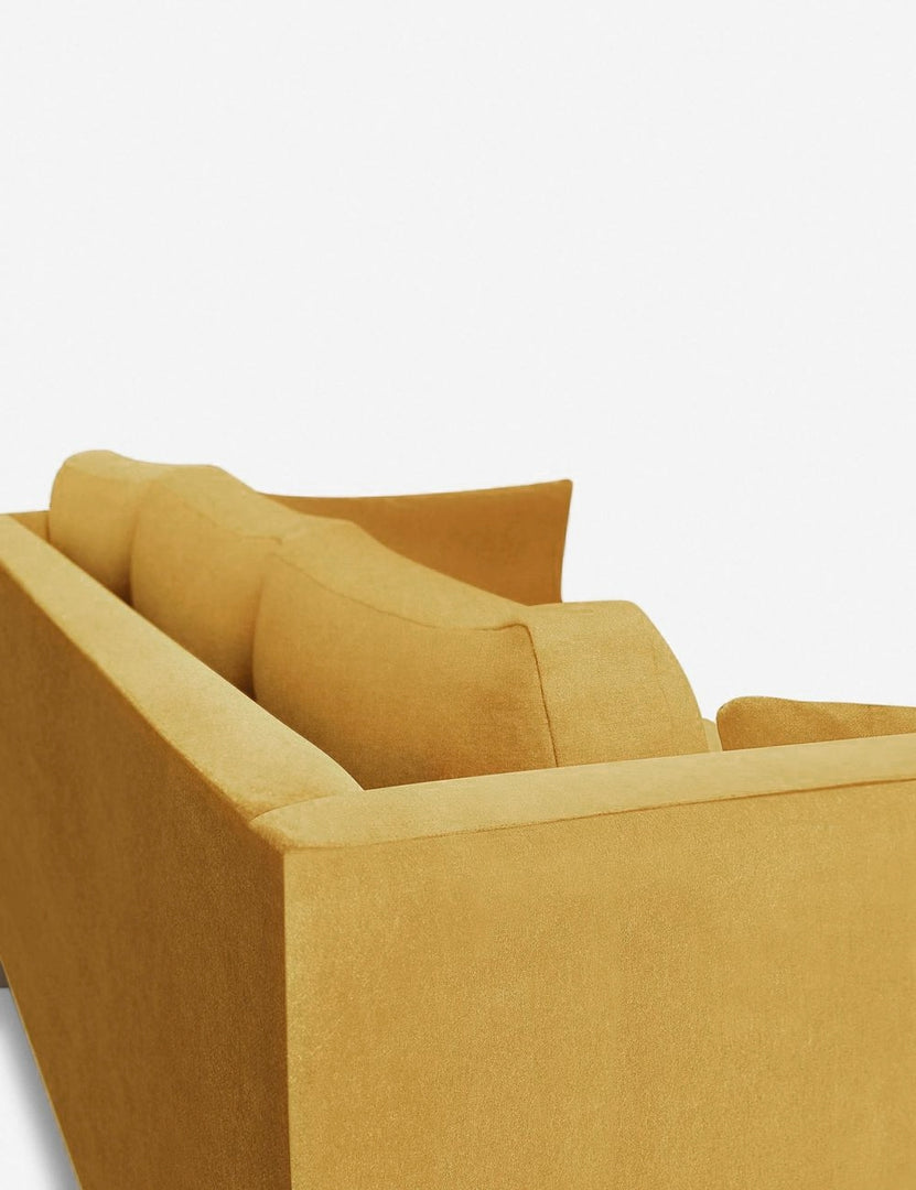 #color::goldenrod-velvet #size::96--x-37--x-33- #configuration::left-facing | Outer corner of the Hollingworth Goldenrod Velvet sectional sofa