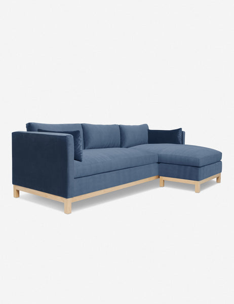 #color::harbor #size::96--x-37--x-33- #configuration::right-facing | Left angled view of the Hollingworth Harbor Blue Velvet sectional sofa