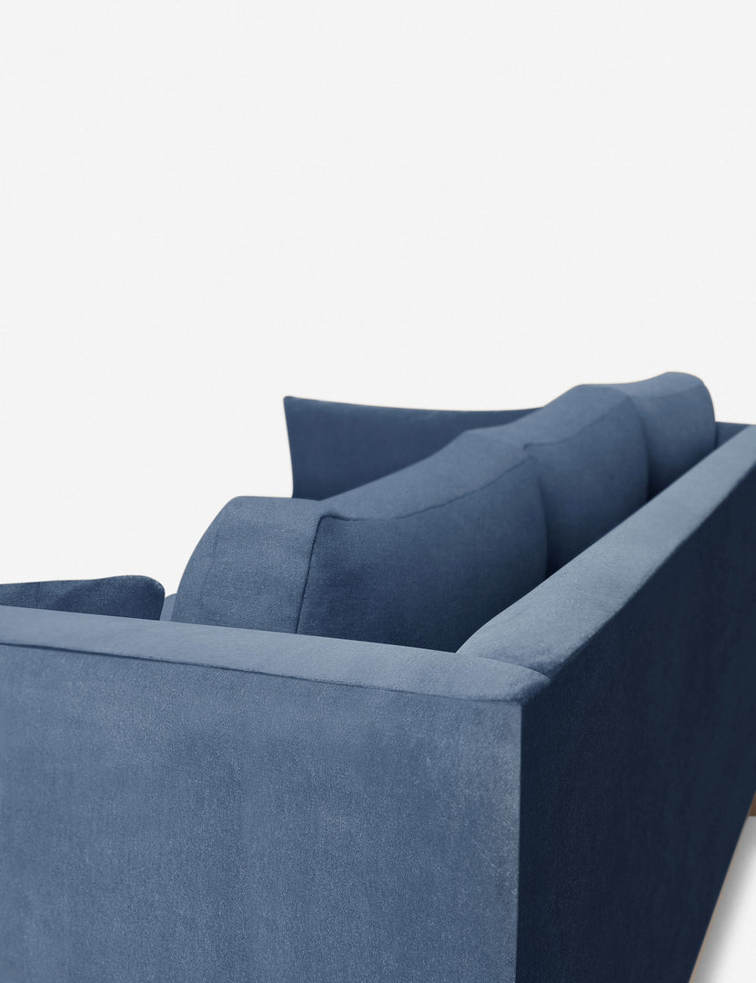 #color::harbor #size::96--x-37--x-33- #configuration::right-facing | Outer corner of the Hollingworth Harbor Blue Velvet sectional sofa