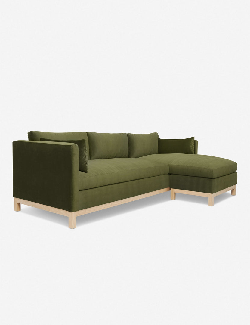 #color::jade #size::96--x-37--x-33- #configuration::right-facing | Left angled view of the Hollingworth Jade Green Velvet sectional sofa